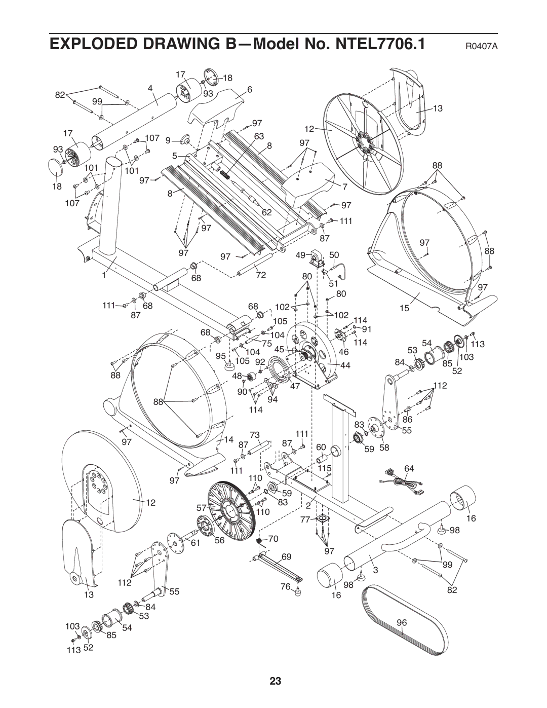 NordicTrack user manual Exploded Drawing B-Model No. NTEL7706.1 