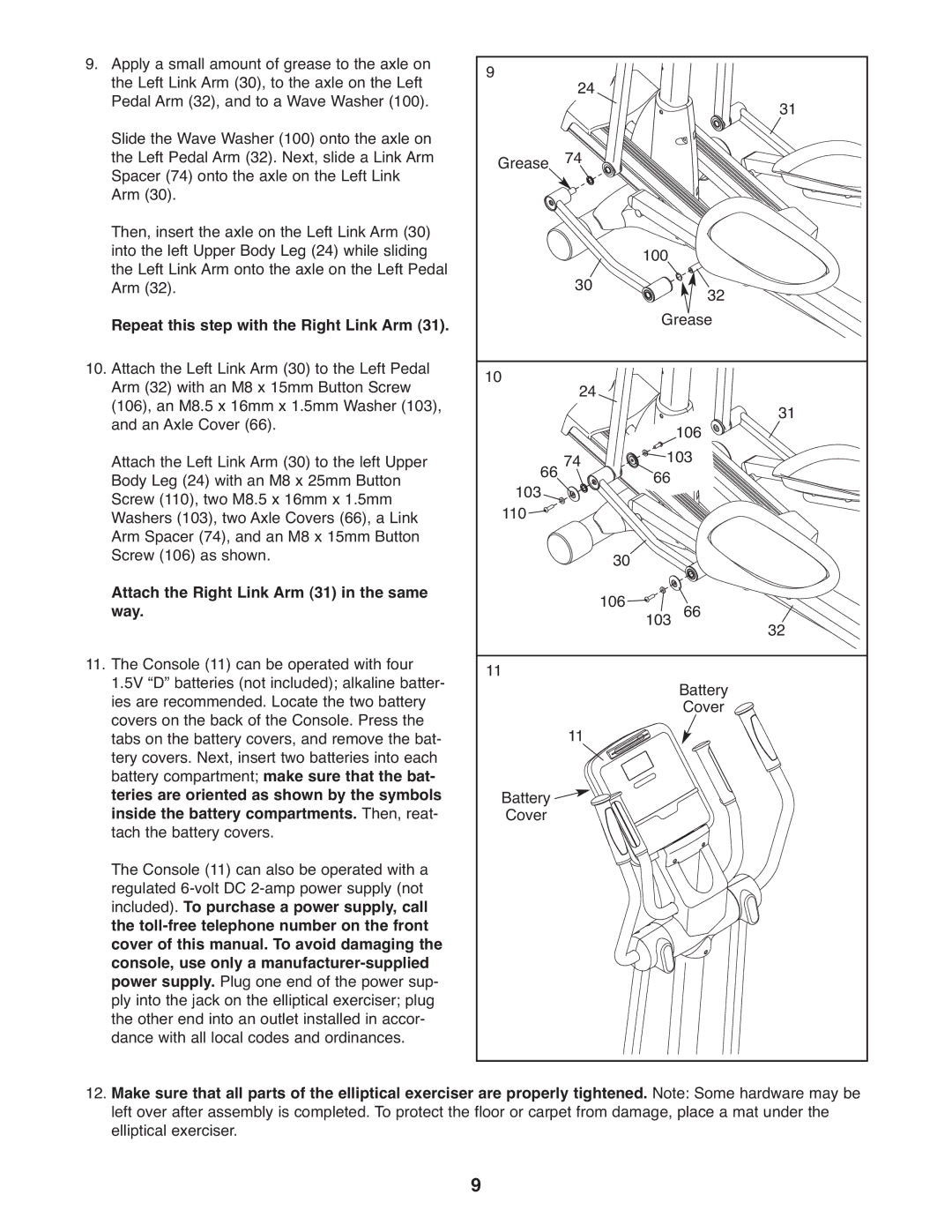 NordicTrack NTEL7706.1 user manual Repeat this step with the Right Link Arm, Attach the Right Link Arm 31 in the same way 