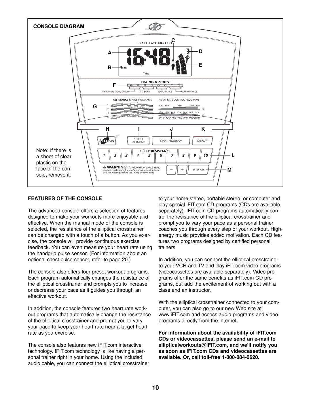 NordicTrack NTEL79010 user manual Console Diagram Features of the Console 