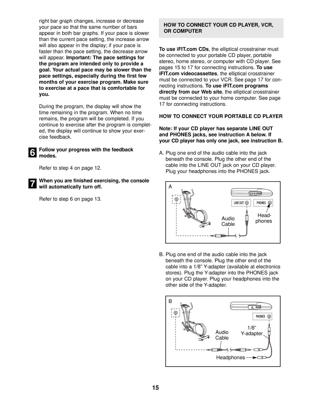 NordicTrack NTEL79010 user manual Audio Adapter Cable Headphones 