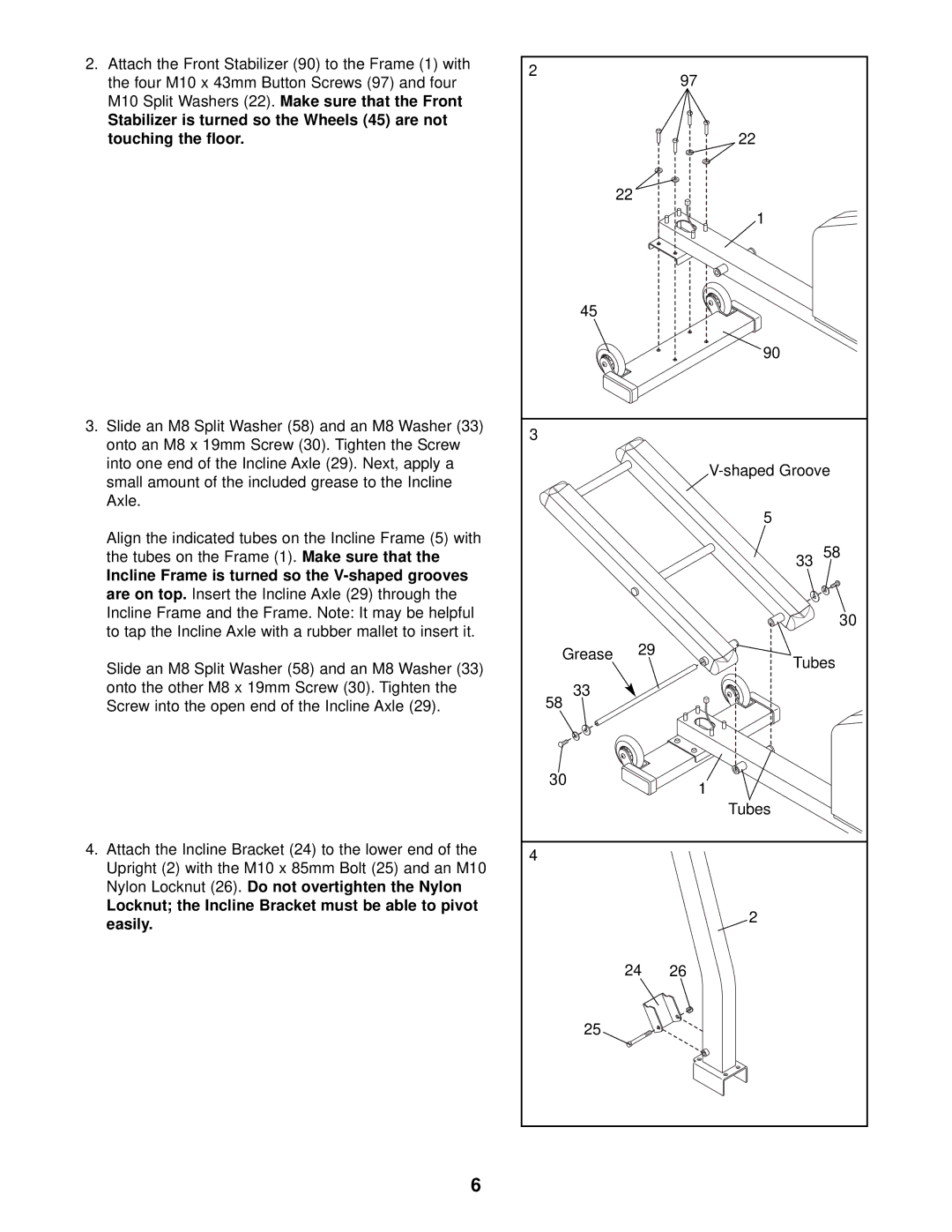 NordicTrack NTEL79010 user manual Locknut the Incline Bracket must be able to pivot easily 