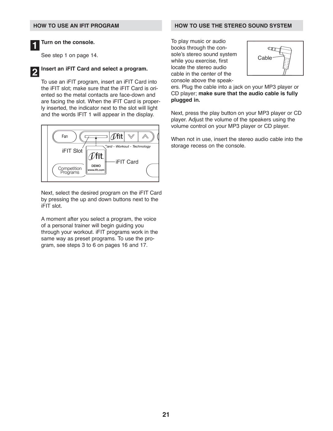 NordicTrack NTEL7906.1 user manual HOW to USE AN Ifit Program, HOW to USE the Stereo Sound System 