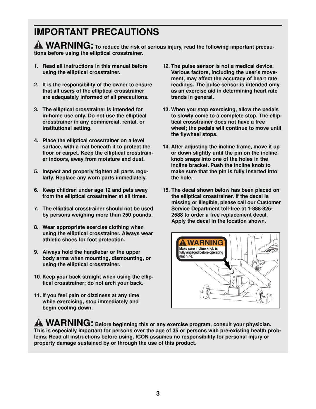 NordicTrack NTEL89010 user manual Important Precautions 