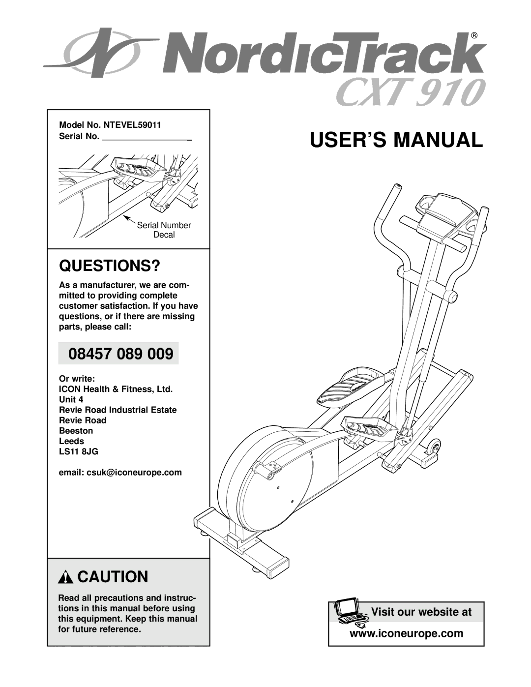 NordicTrack user manual Questions?, Model No. NTEVEL59011 Serial No 