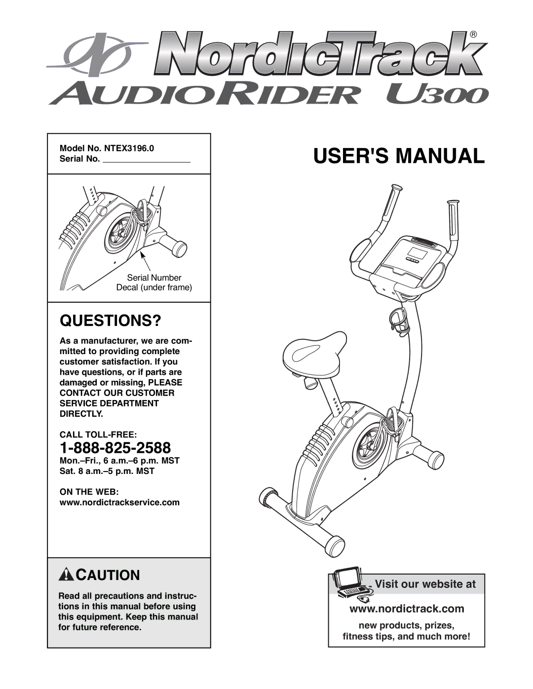 NordicTrack user manual Questions?, Model No. NTEX3196.0 Serial No, Call TOLL-FREE 