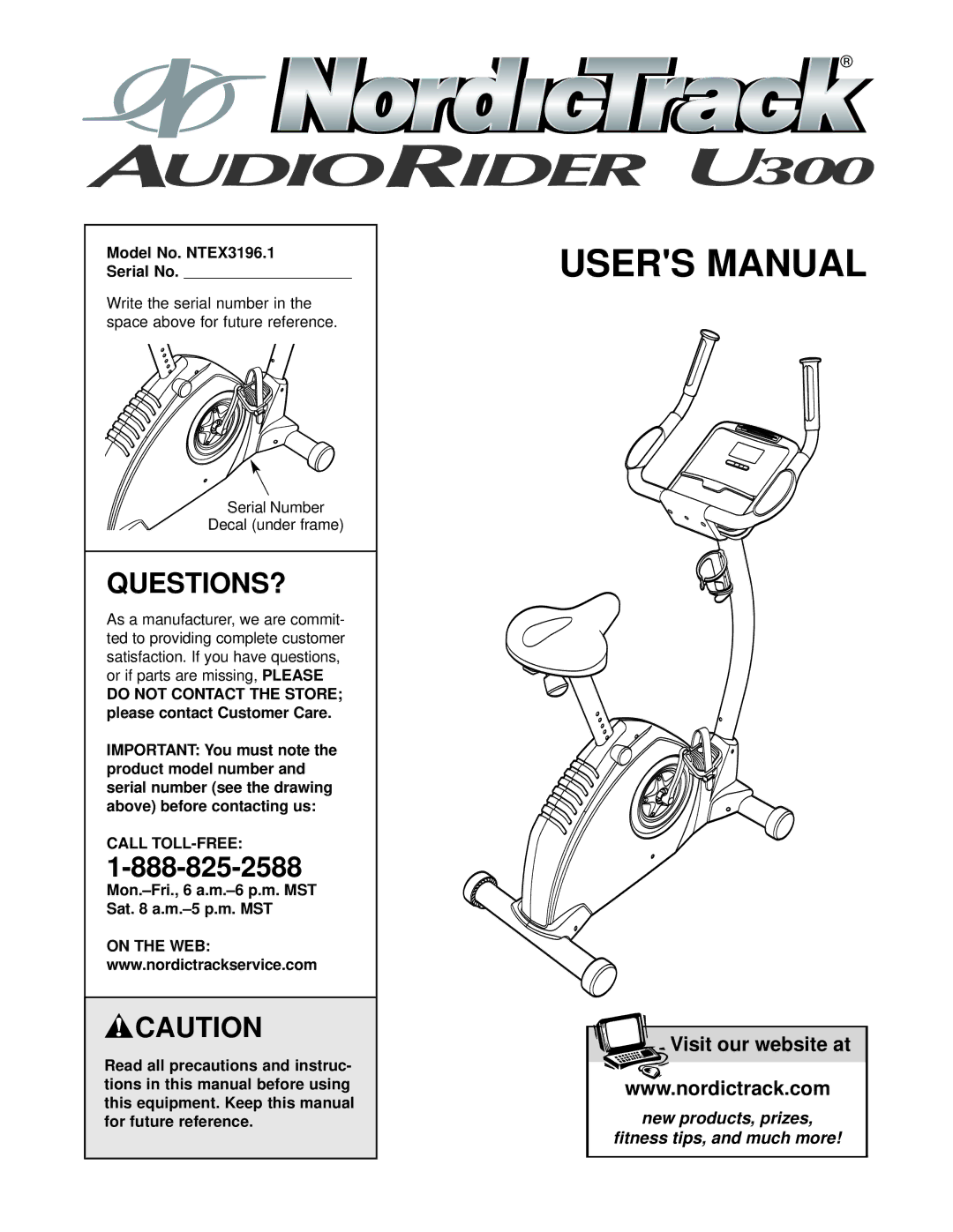 NordicTrack user manual Questions?, Model No. NTEX3196.1 Serial No, Call TOLL-FREE 