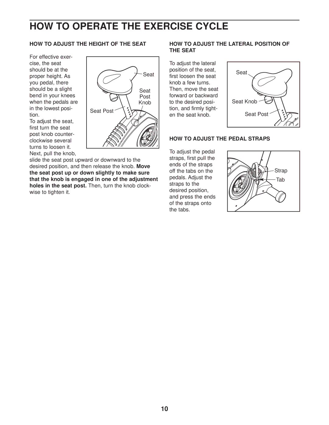 NordicTrack NTEX3196.1 user manual HOW to Operate the Exercise Cycle, HOW to Adjust the Pedal Straps 