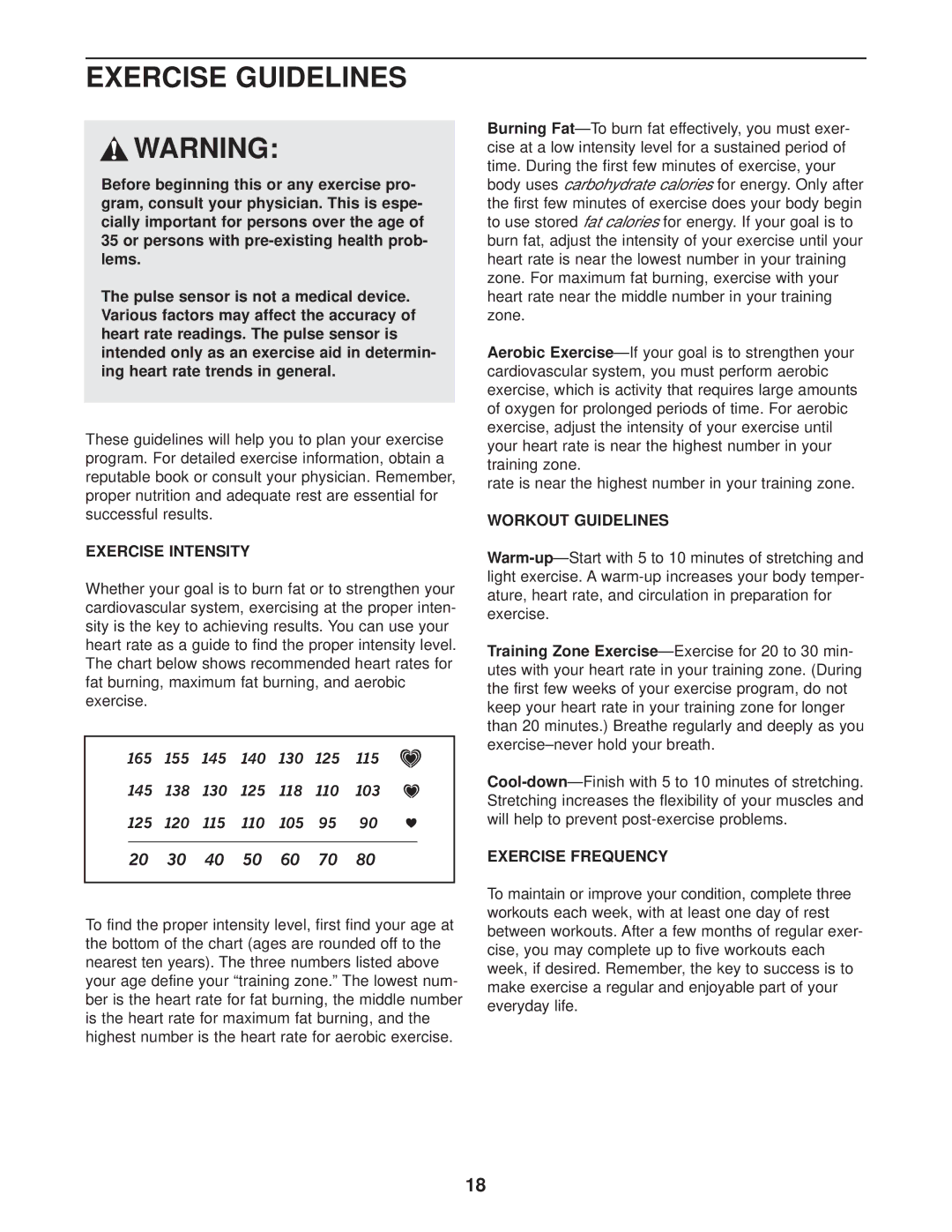 NordicTrack NTEX3196.1 user manual Exercise Guidelines, Exercise Intensity, Workout Guidelines, Exercise Frequency 