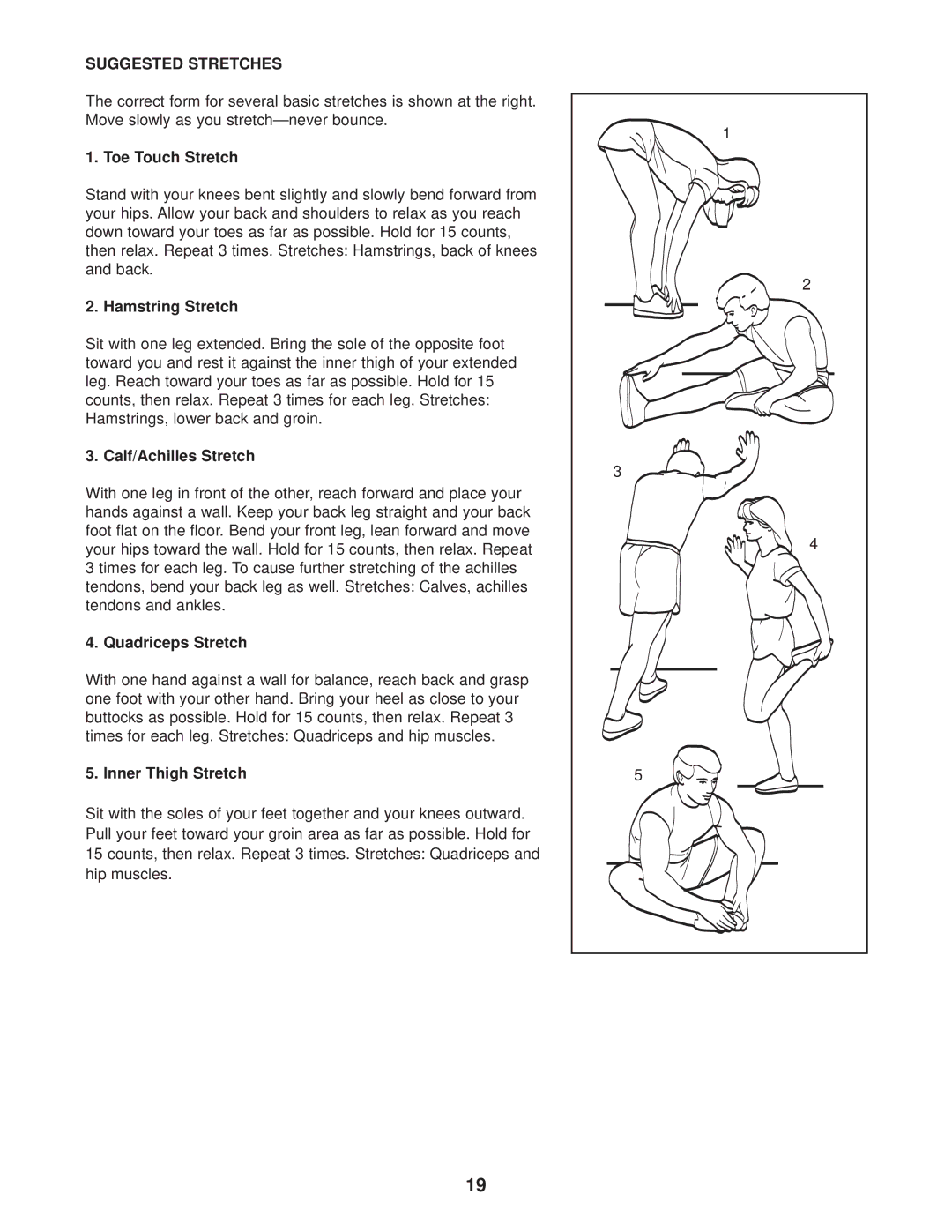 NordicTrack NTEX3196.1 user manual Suggested Stretches 