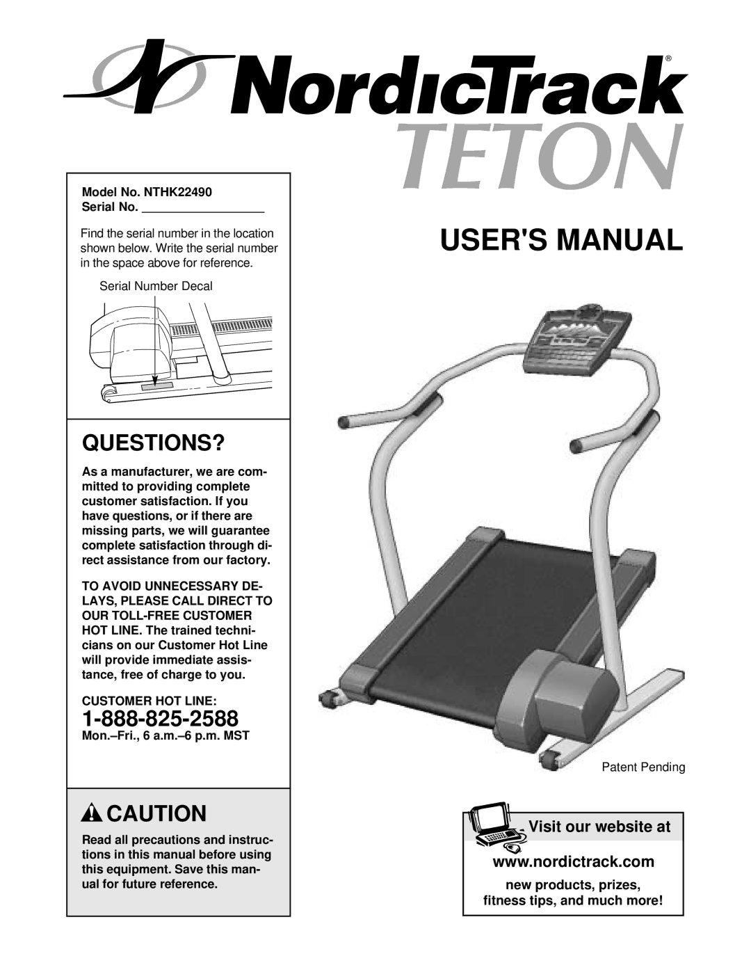 NordicTrack user manual Model No. NTHK22490 Serial No, Customer HOT Line 