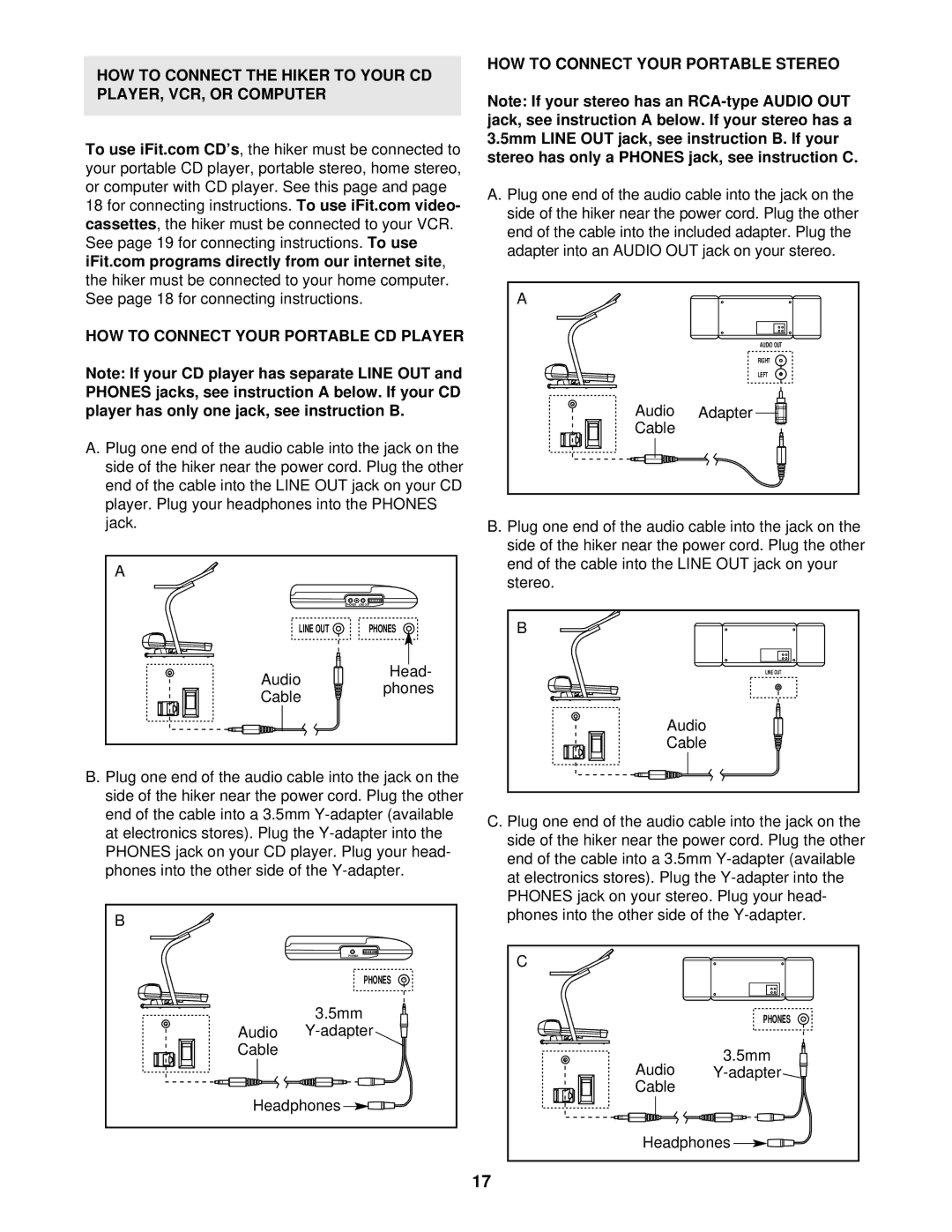 NordicTrack NTHK22490 user manual HOW to Connect Your Portable Stereo 