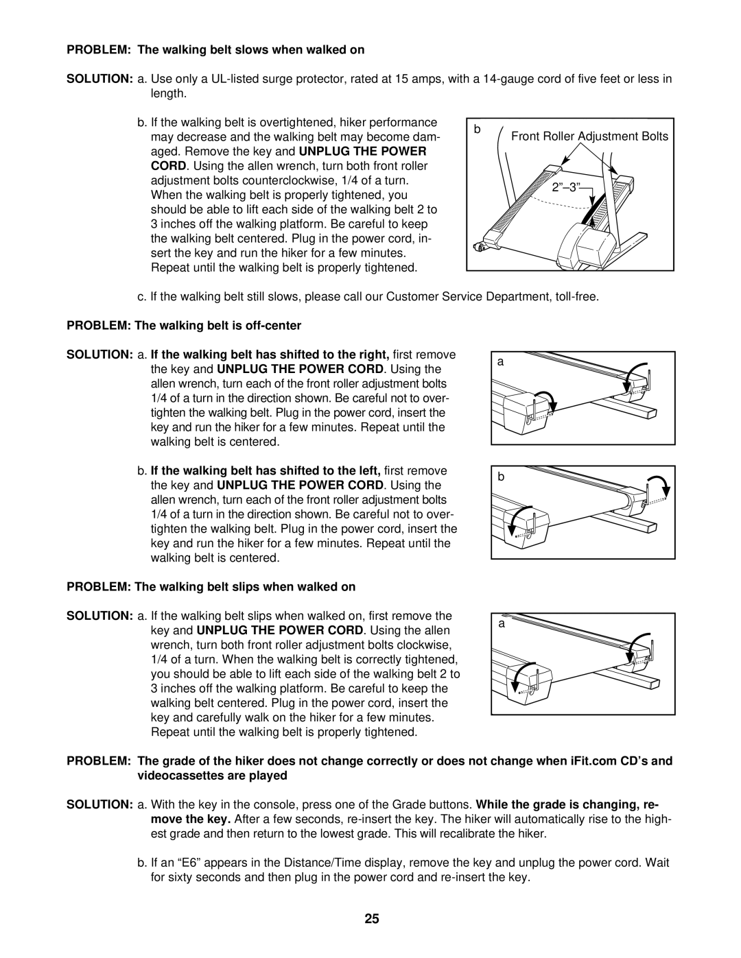 NordicTrack NTHK22490 user manual Problem The walking belt slows when walked on 