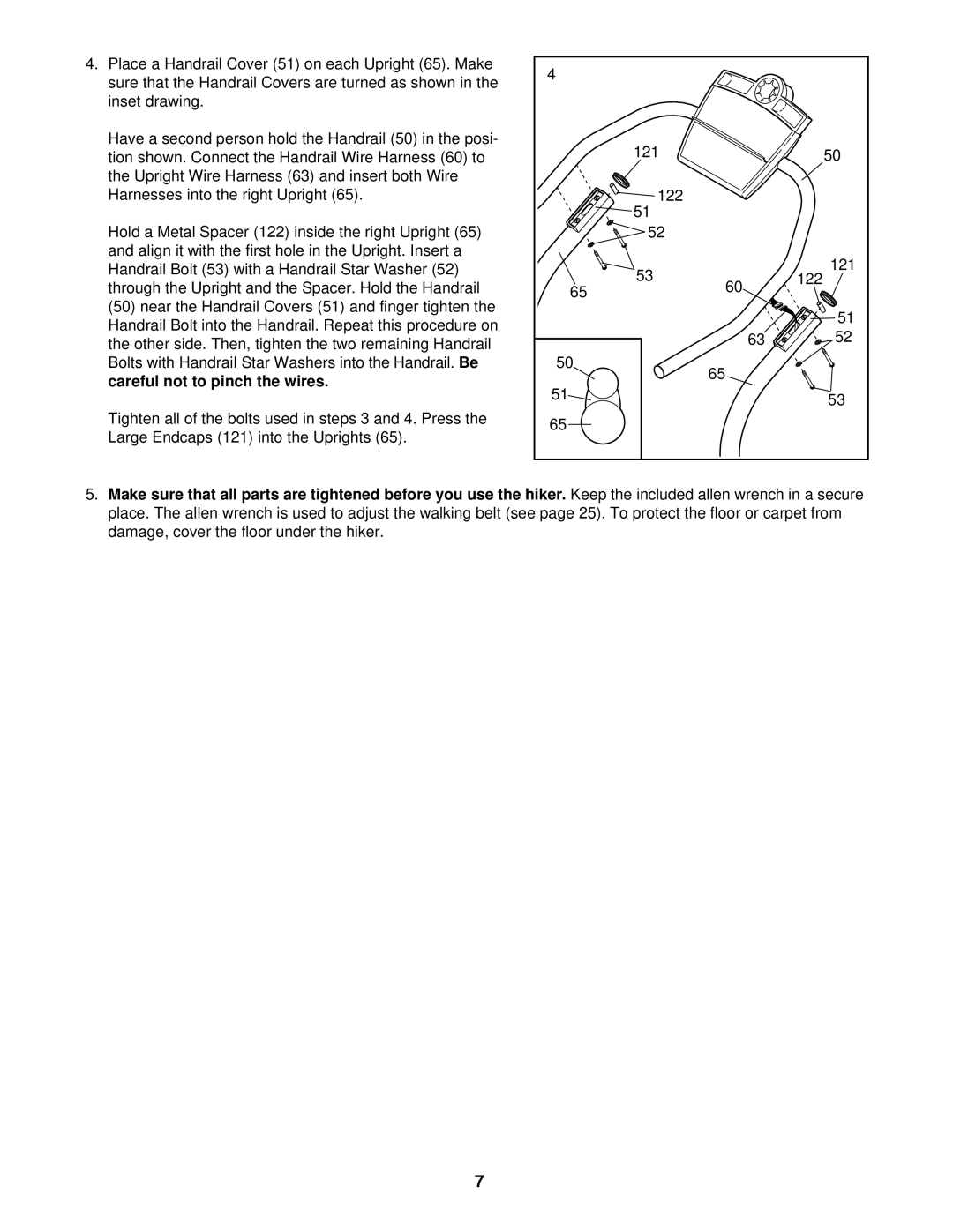 NordicTrack NTHK22490 user manual Careful not to pinch the wires 