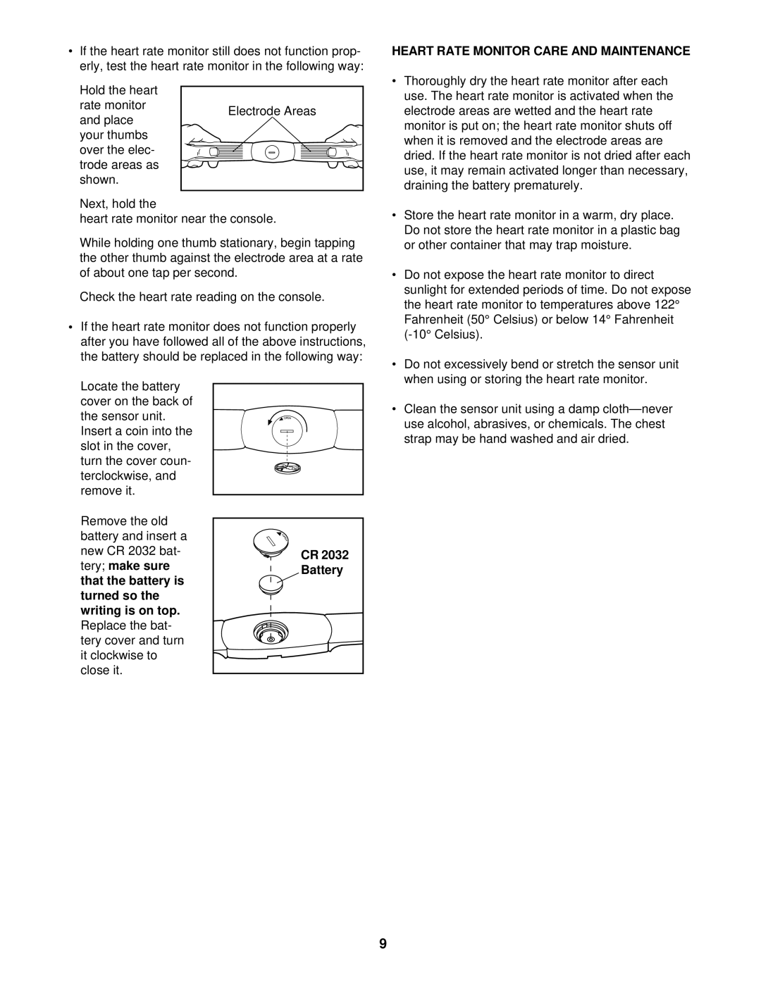 NordicTrack NTHK22490 user manual Heart Rate Monitor Care and Maintenance, Tery make sure, Battery, That the battery is 