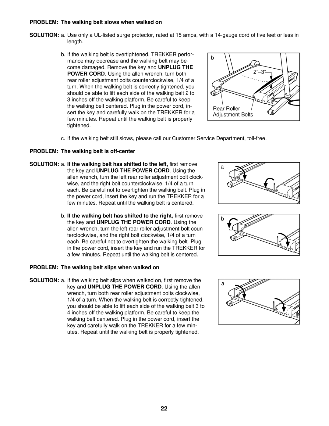 NordicTrack NTHK99901 user manual Problem The walking belt slows when walked on 