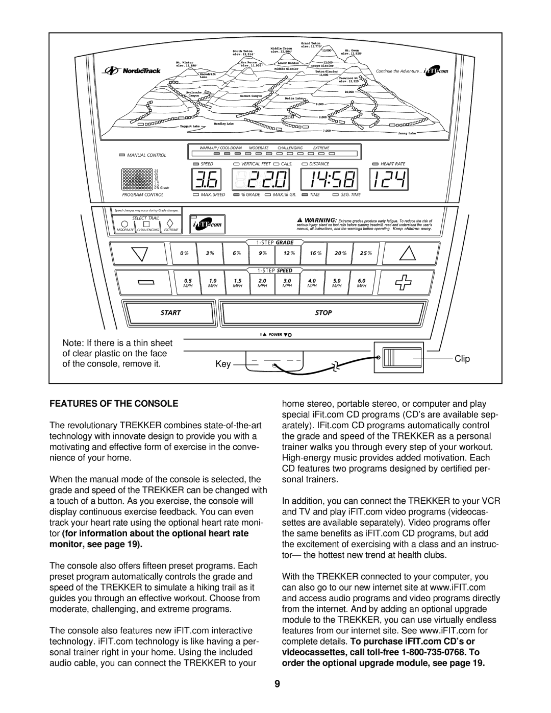 NordicTrack NTHK99901 user manual Features of the Console 