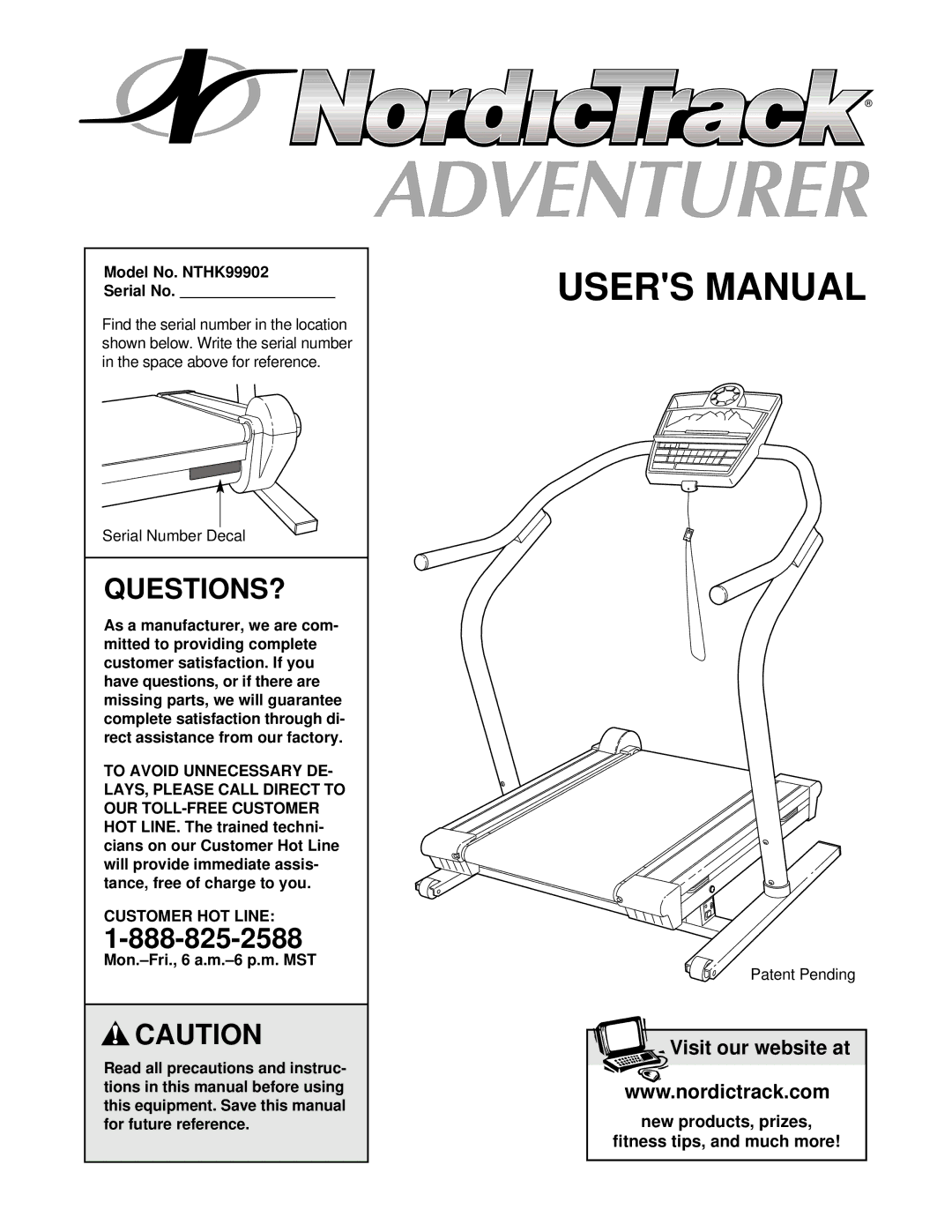 NordicTrack user manual Model No. NTHK99902 Serial No, Customer HOT Line 