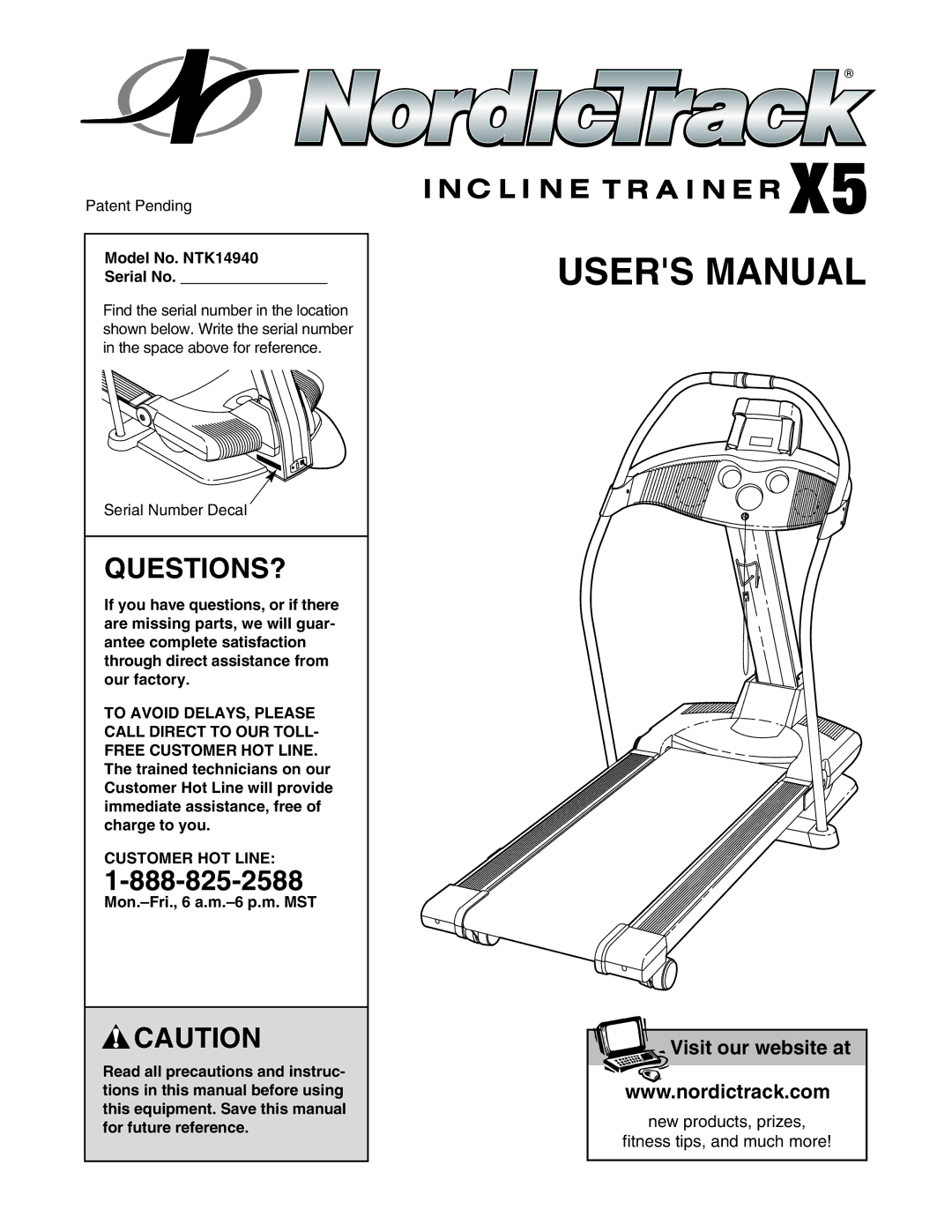 NordicTrack manual Questions?, Model No. NTK14940 Serial No, Customer HOT Line 