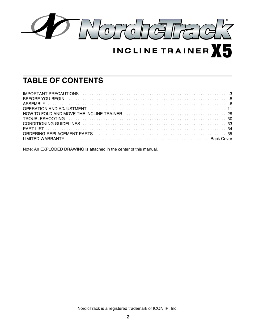 NordicTrack NTK14940 manual Table of Contents 