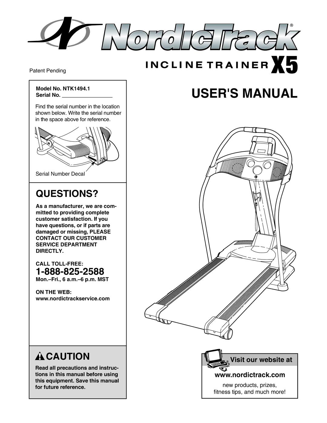 NordicTrack manual Questions?, Model No. NTK1494.1 Serial No, Call TOLL-FREE 