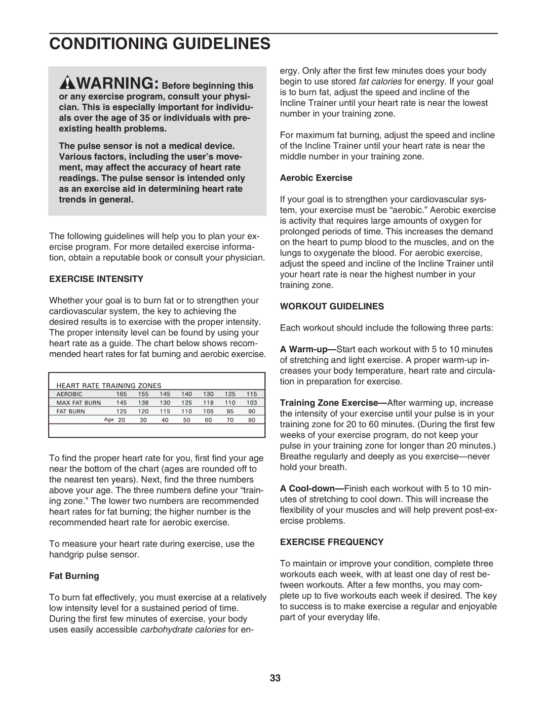 NordicTrack NTK1494.1 manual Conditioning Guidelines, Exercise Intensity, Workout Guidelines, Exercise Frequency 