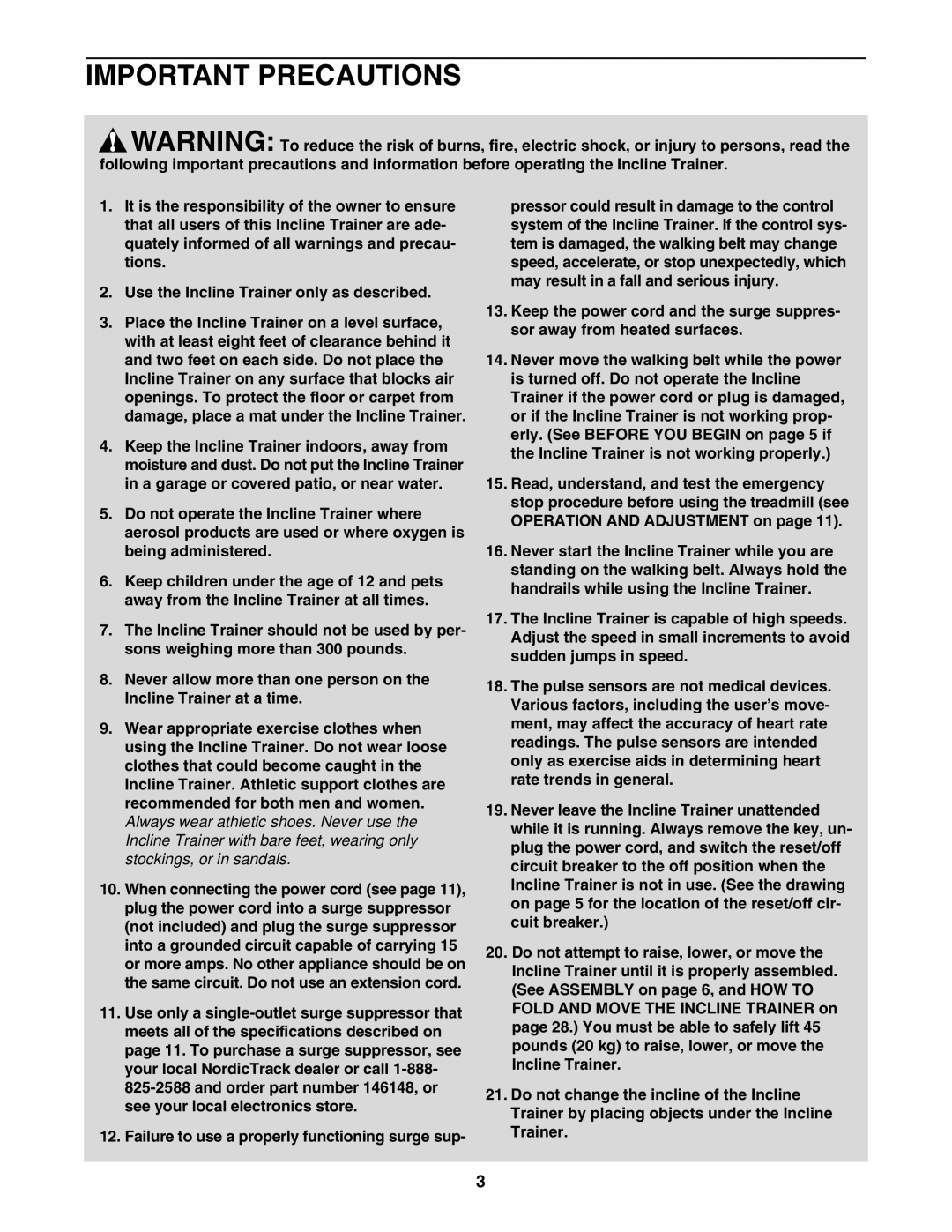 NordicTrack NTK1994.0 user manual Important Precautions 