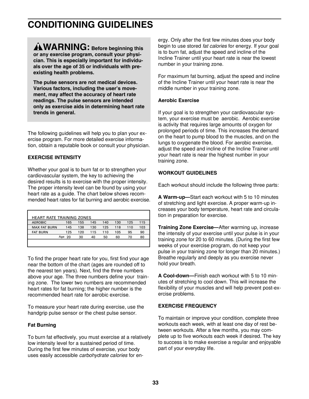 NordicTrack NTK1994.0 user manual Conditioning Guidelines, Exercise Intensity, Workout Guidelines, Exercise Frequency 