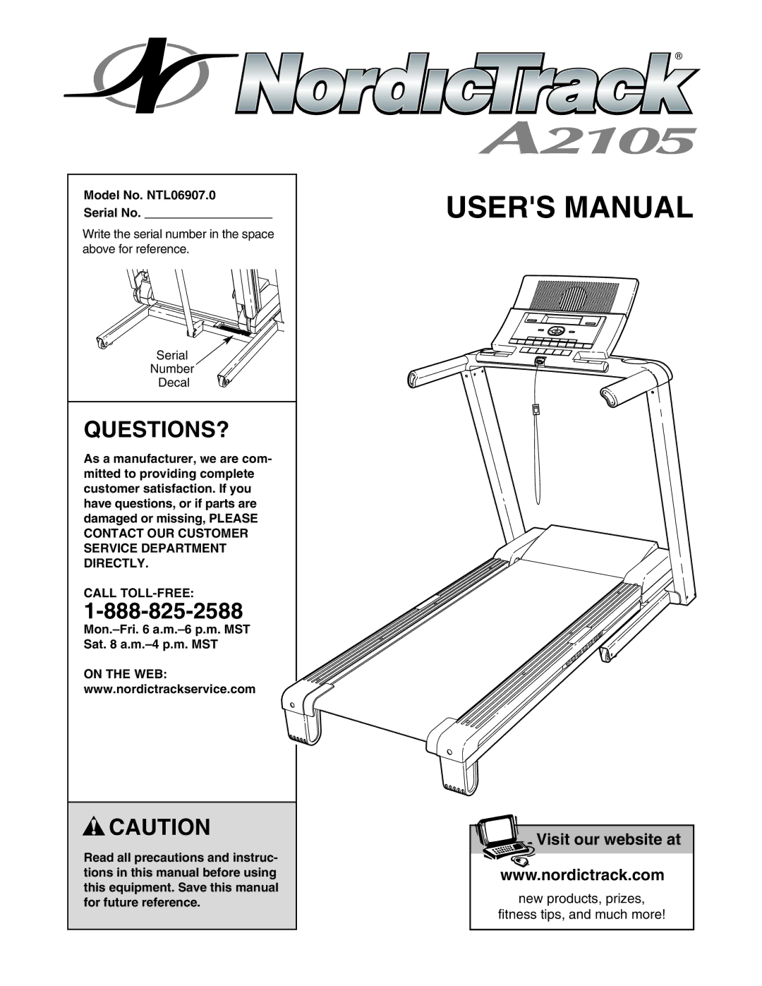 NordicTrack user manual Questions?, Model No. NTL06907.0 Serial No, Call TOLL-FREE 