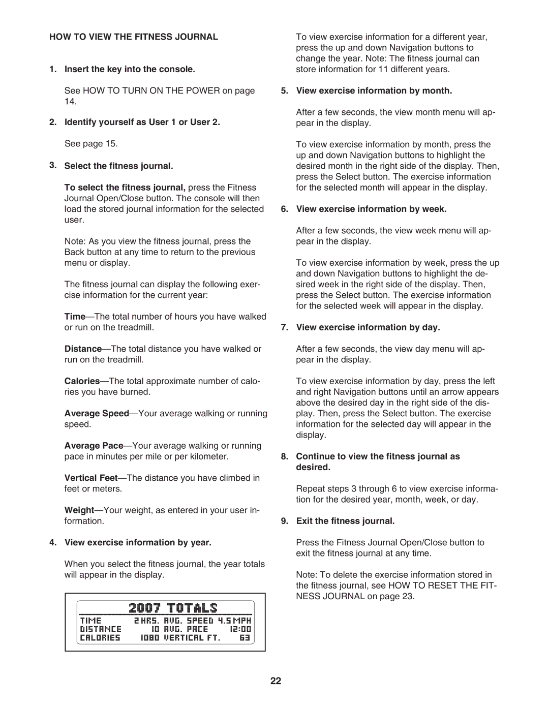 NordicTrack NTL06907.0 user manual HOW to View the Fitness Journal 