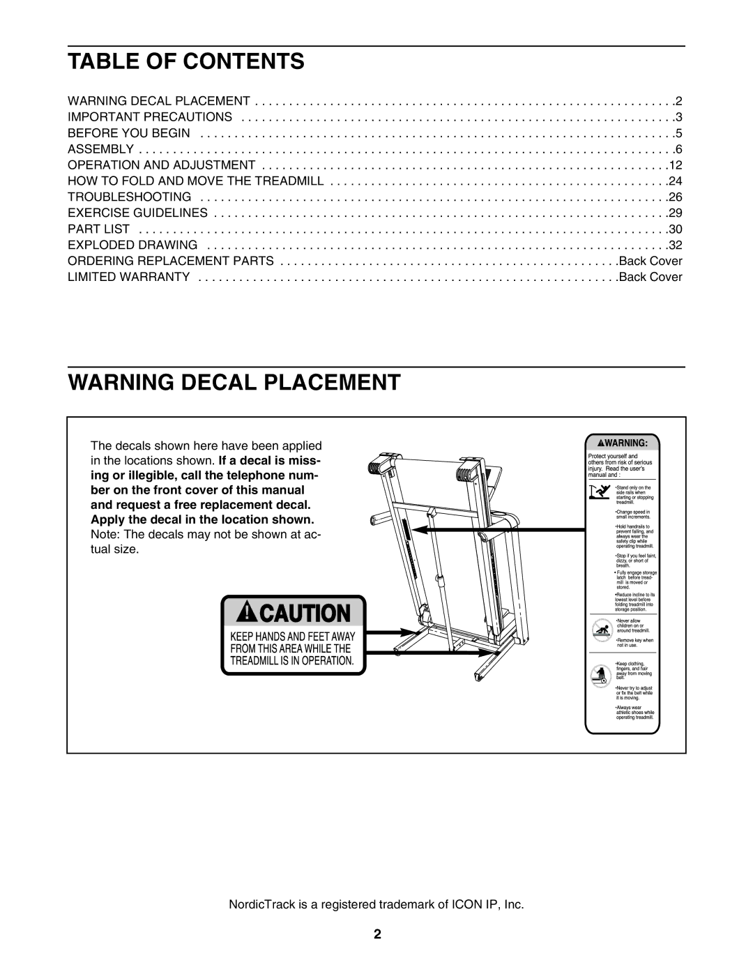 NordicTrack NTL06907.1 user manual Table of Contents 