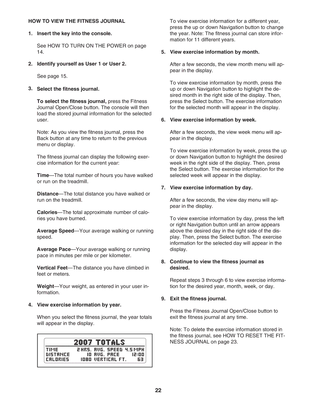 NordicTrack NTL06907.1 user manual HOW to View the Fitness Journal 