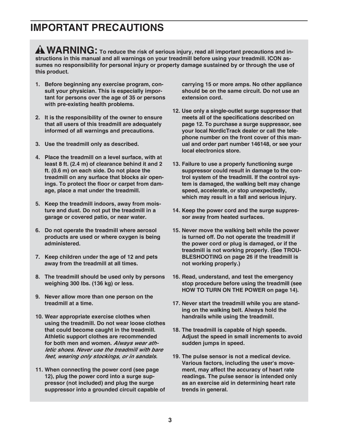 NordicTrack NTL06907.1 user manual Important Precautions 