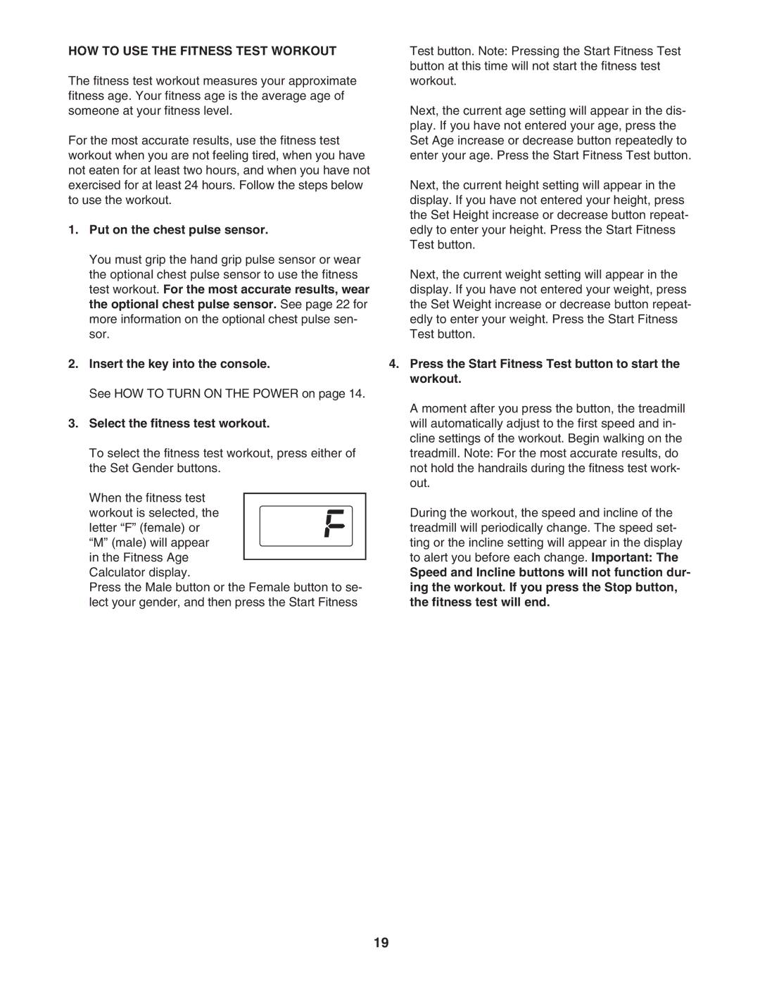 NordicTrack NTL07007.1 HOW to USE the Fitness Test Workout, Put on the chest pulse sensor, Select the fitness test workout 