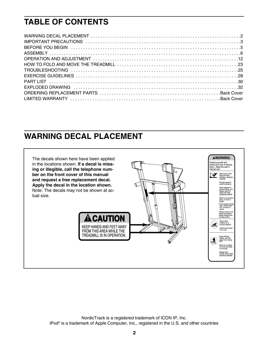 NordicTrack NTL07007.1 user manual Table of Contents 