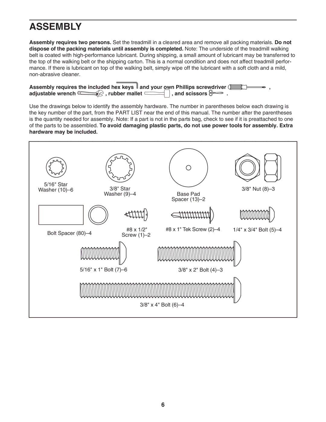 NordicTrack NTL07007.1 user manual Assembly, Hardware may be included 