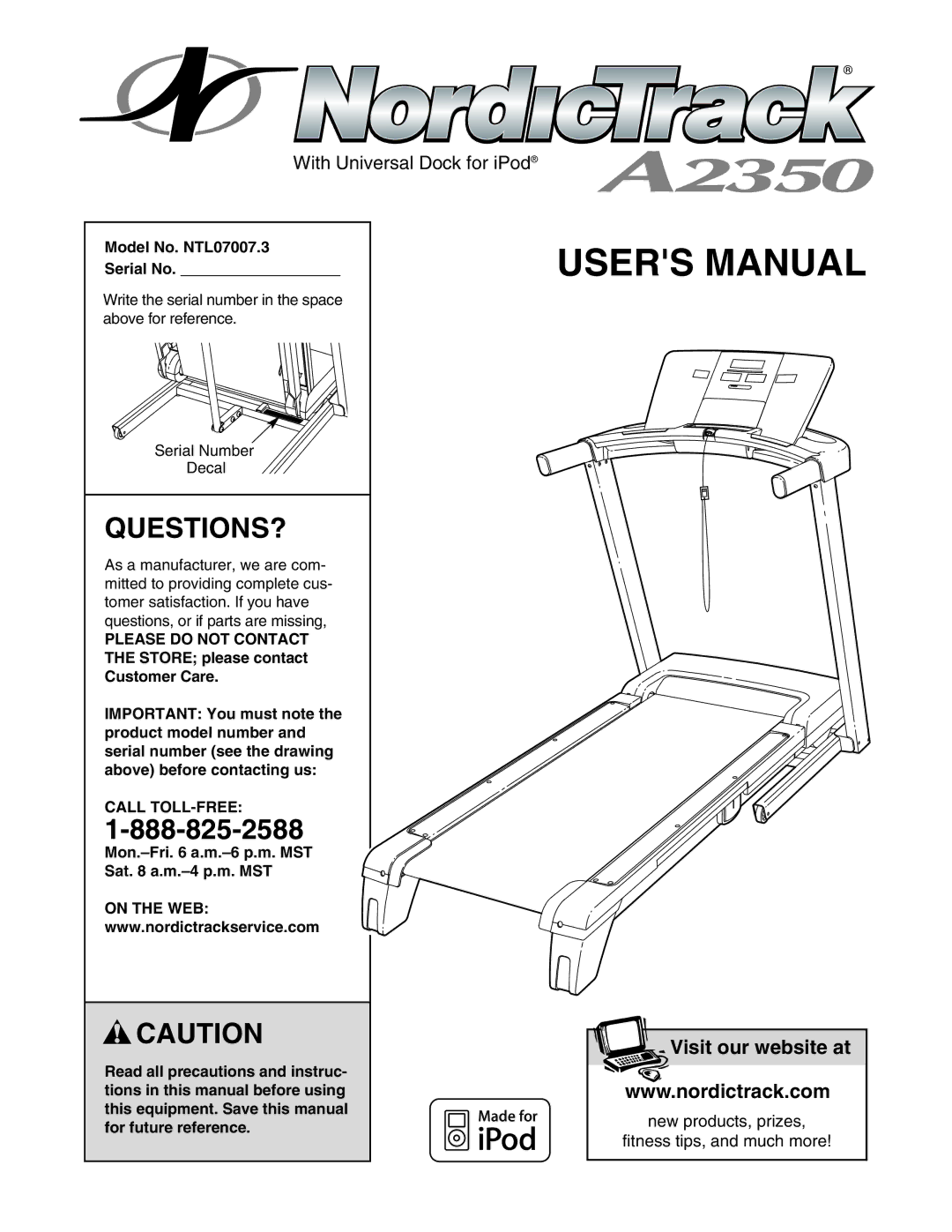 NordicTrack manual Questions?, Model No. NTL07007.3 Serial No, Call TOLL-FREE 