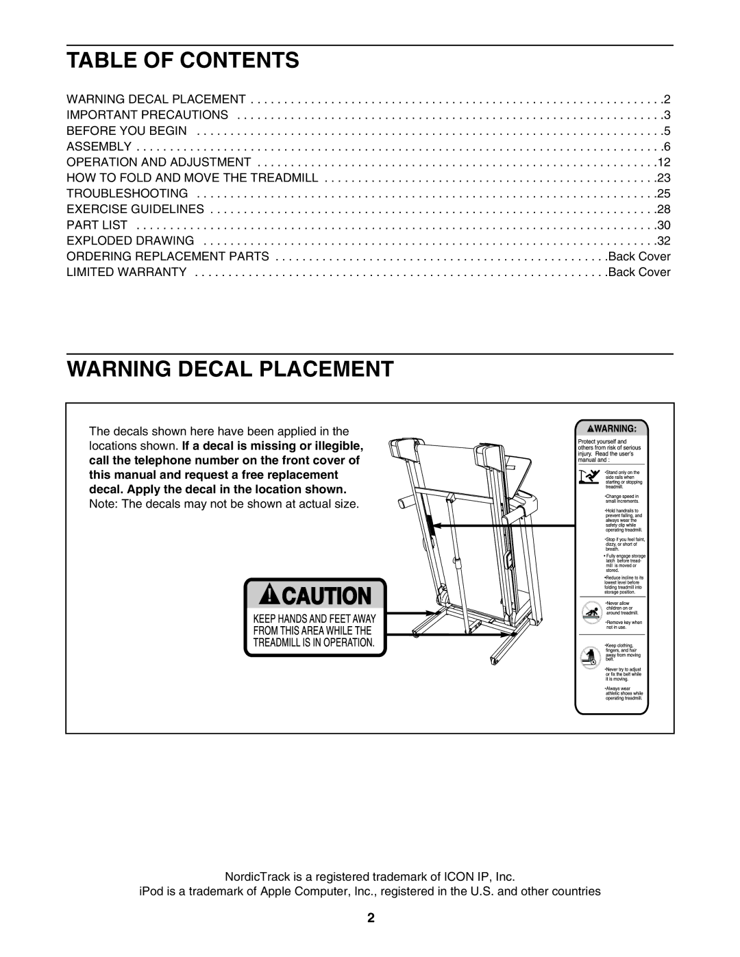 NordicTrack NTL07007.3 manual Table of Contents 