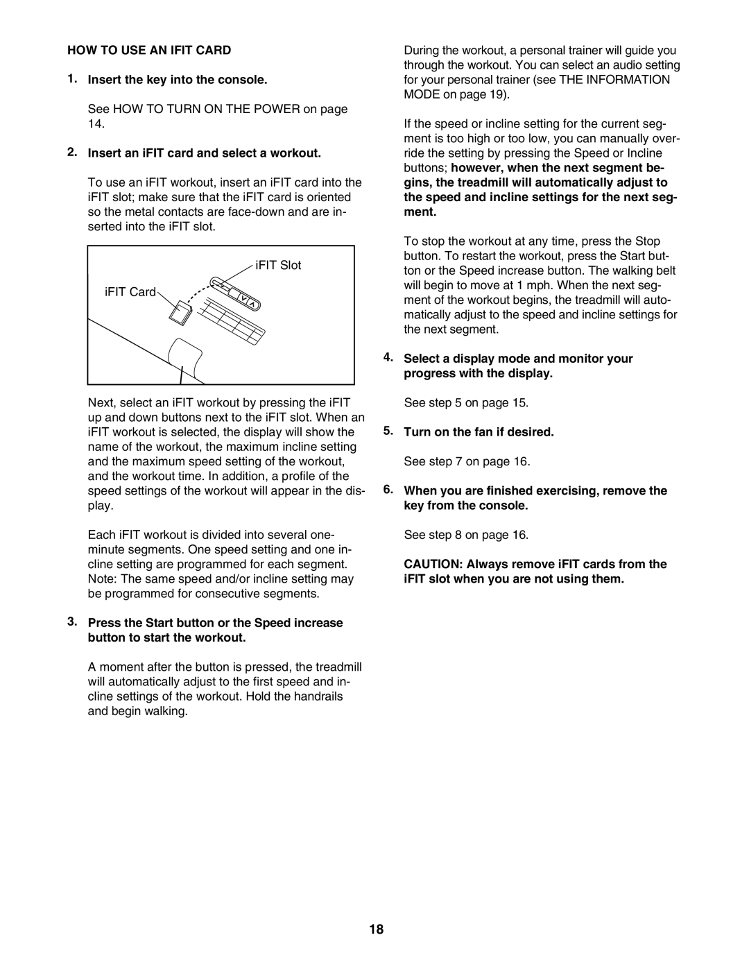 NordicTrack NTL07707.0 HOW to USE AN Ifit Card, Insert an iFIT card and select a workout, Progress with the display 