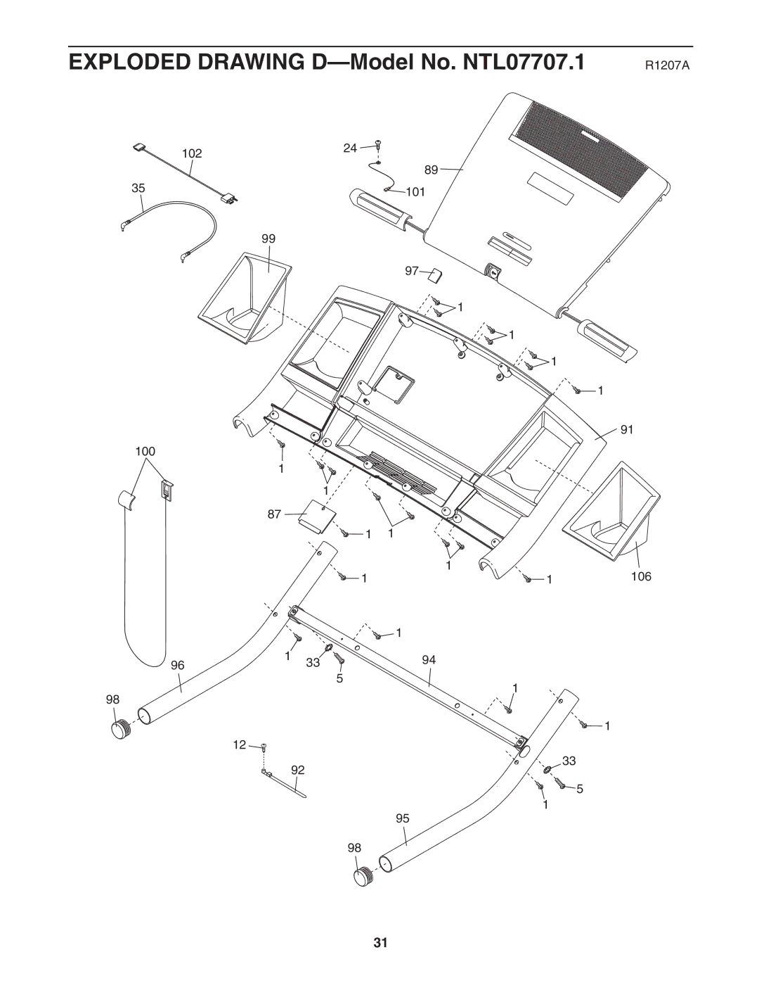 NordicTrack user manual Exploded Drawing D-Model No. NTL07707.1 