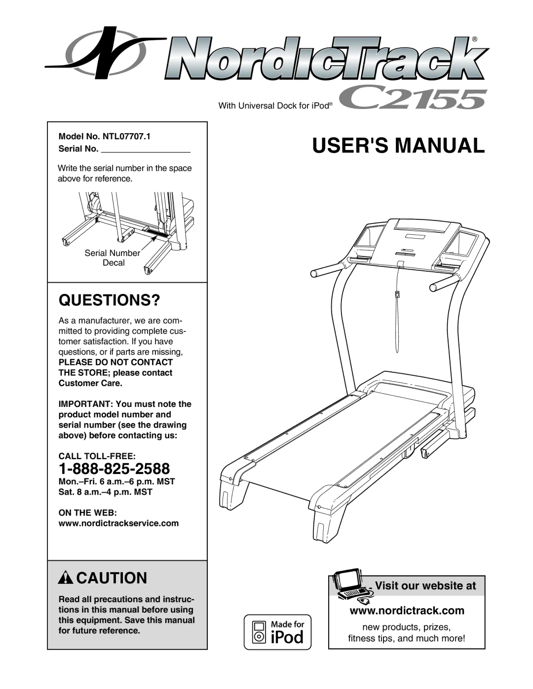 NordicTrack user manual Questions?, Model No. NTL07707.1 Serial No, Call TOLL-FREE 