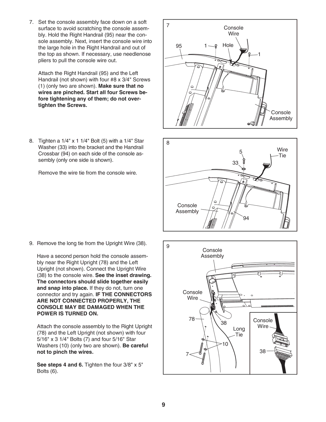 NordicTrack NTL07707.1 user manual Connectors should slide together easily, Not to pinch the wires 