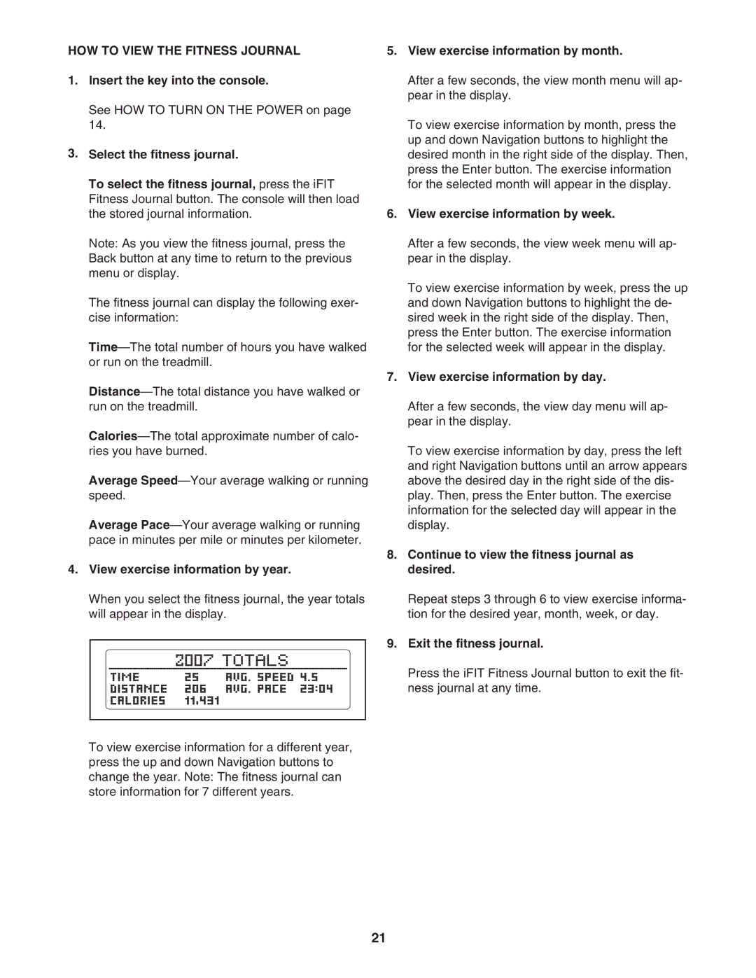 NordicTrack NTL09007.0 user manual HOW to View the Fitness Journal 