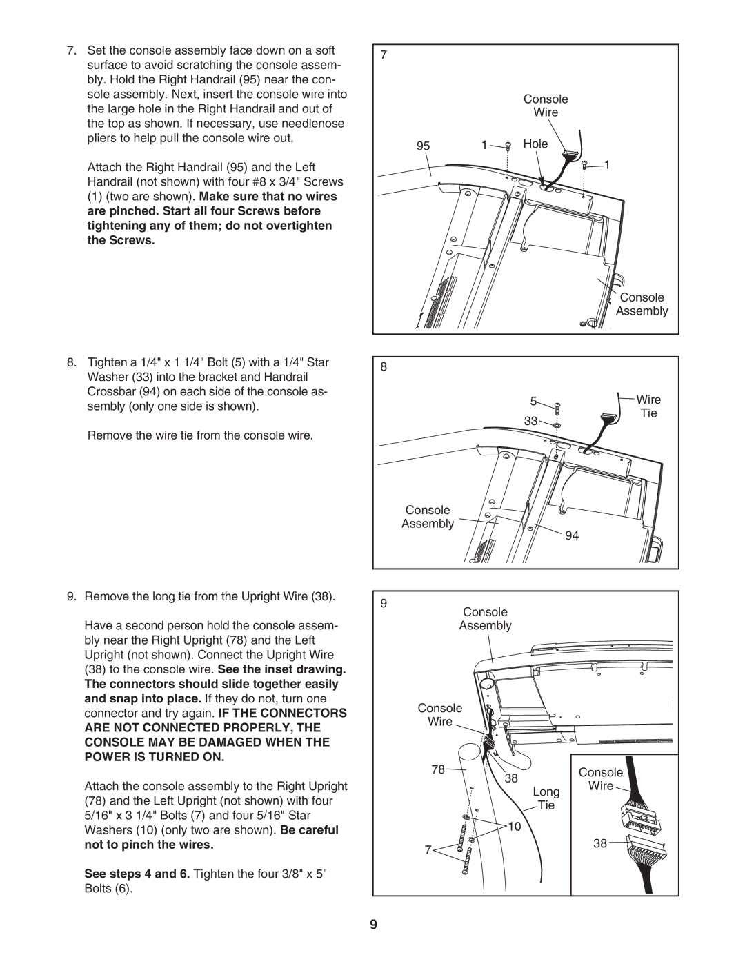 NordicTrack NTL09007.0 user manual Connectors should slide together easily, Not to pinch the wires 