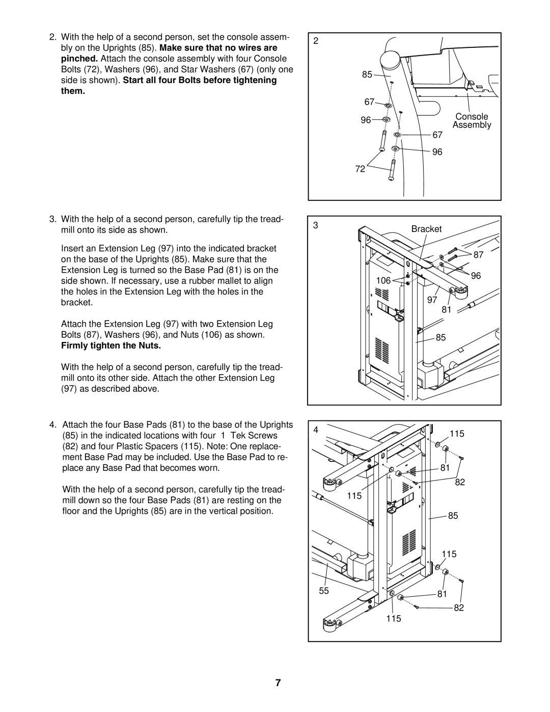 NordicTrack NTL1075.1 manual Firmly tighten the Nuts 