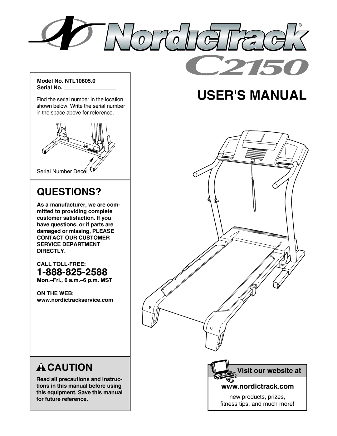 NordicTrack manual Questions?, Model No. NTL10805.0 Serial No, Call TOLL-FREE 