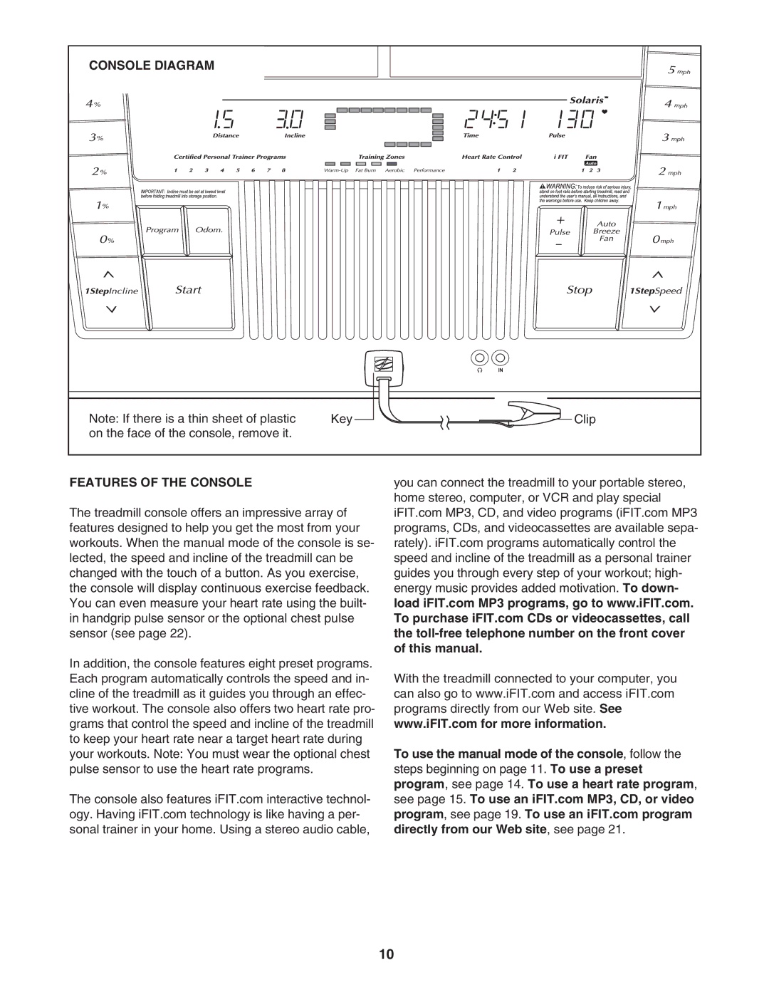 NordicTrack NTL10805.0 manual Console Diagram, Features of the Console 