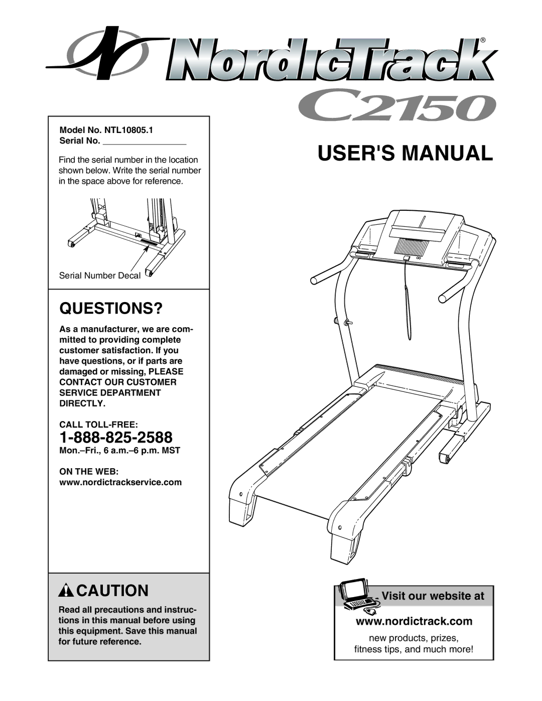 NordicTrack user manual Questions?, Model No. NTL10805.1 Serial No, Call TOLL-FREE 