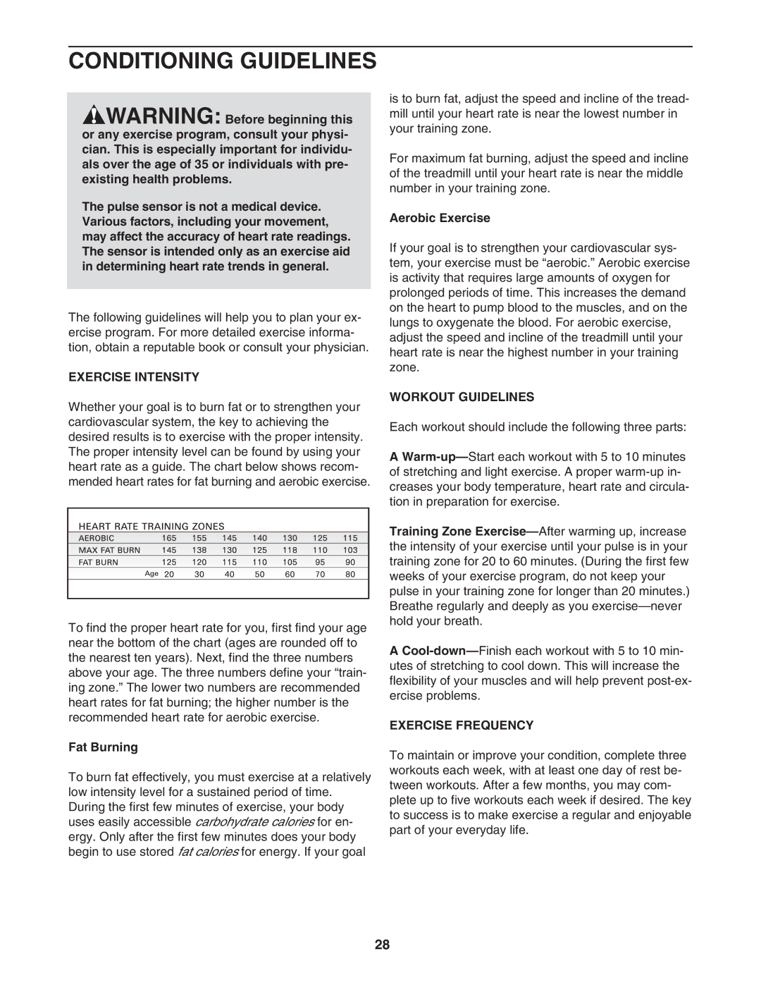 NordicTrack NTL10805.1 user manual Conditioning Guidelines, Exercise Intensity, Workout Guidelines, Exercise Frequency 