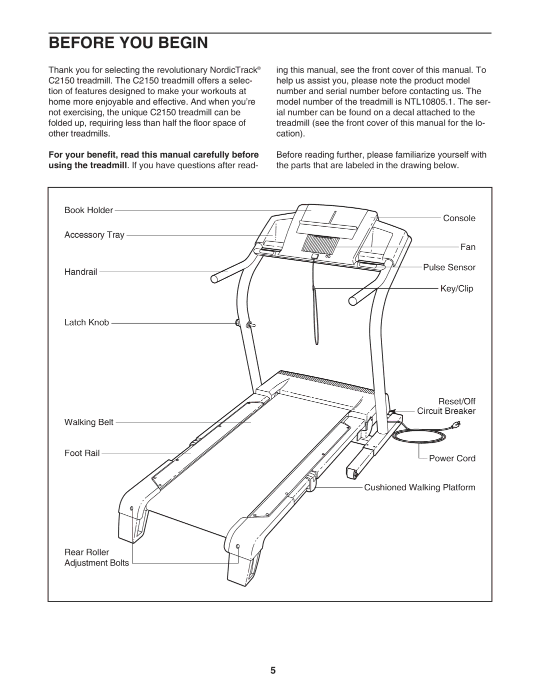 NordicTrack NTL10805.1 user manual Before YOU Begin 