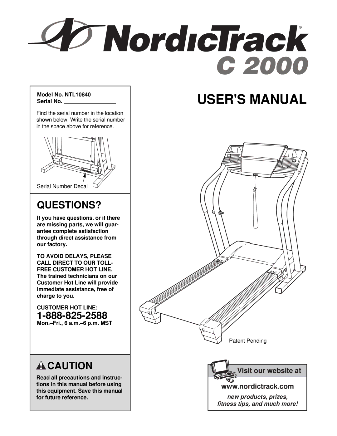 NordicTrack manual Questions?, Model No. NTL10840 Serial No, Customer HOT Line 